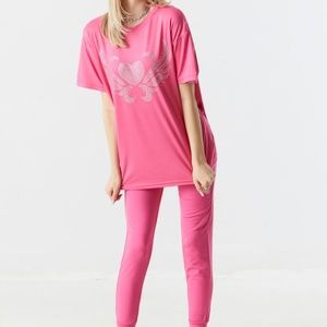 Women rhinestone tee with pants